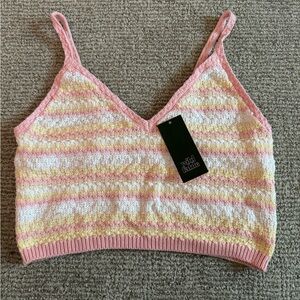 Wild Fable Women’s Pink, Yellow, and White Crochet Tank Top